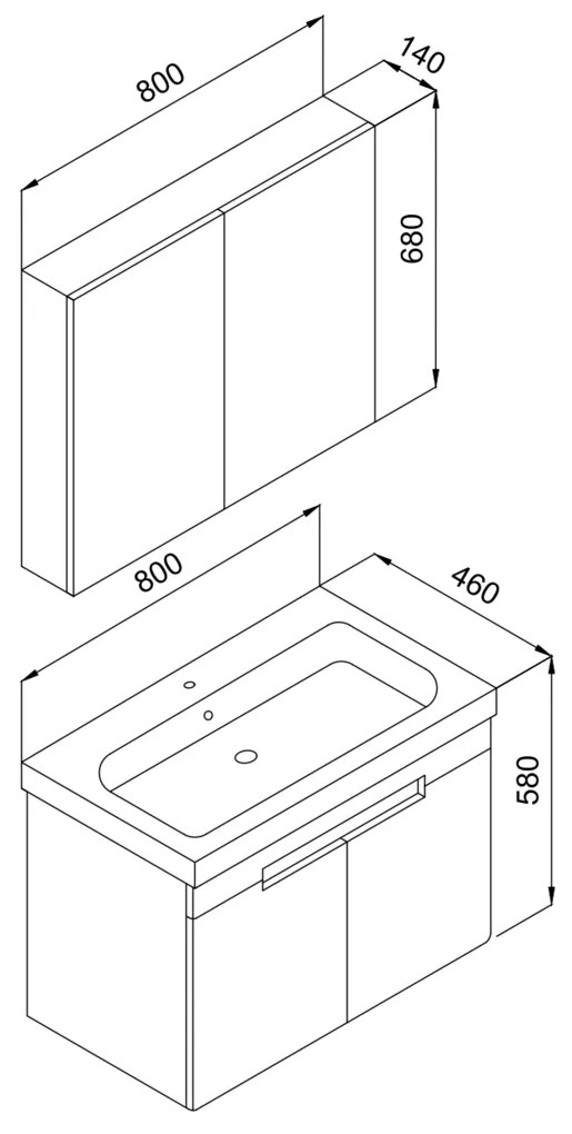 Πάγκος TREND Ανθρακί MDF 18mm Λάκα 80 S3BTREN080AB 80x46x58cm