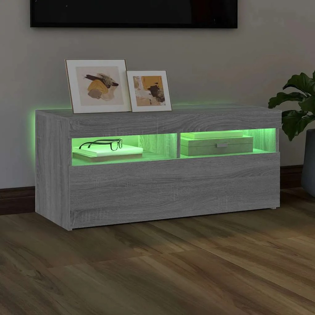 vidaXL Έπιπλο Τηλεόρασης με LED Γκρι Sonoma 90x35x40 εκ.