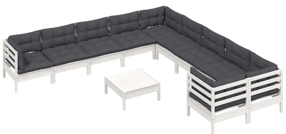 vidaXL Σαλόνι Κήπου Σετ 11 Τεμαχίων Λευκό από Ξύλο Πεύκου με Μαξιλάρια