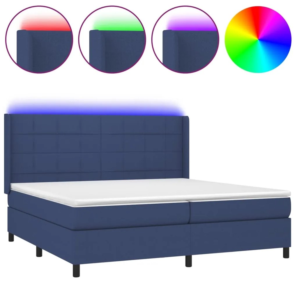 ΚΡΕΒΑΤΙ BOXSPRING ΜΕ ΣΤΡΩΜΑ &amp; LED ΜΠΛΕ 200X200 ΕΚ. ΥΦΑΣΜΑΤΙΝΟ 3138347