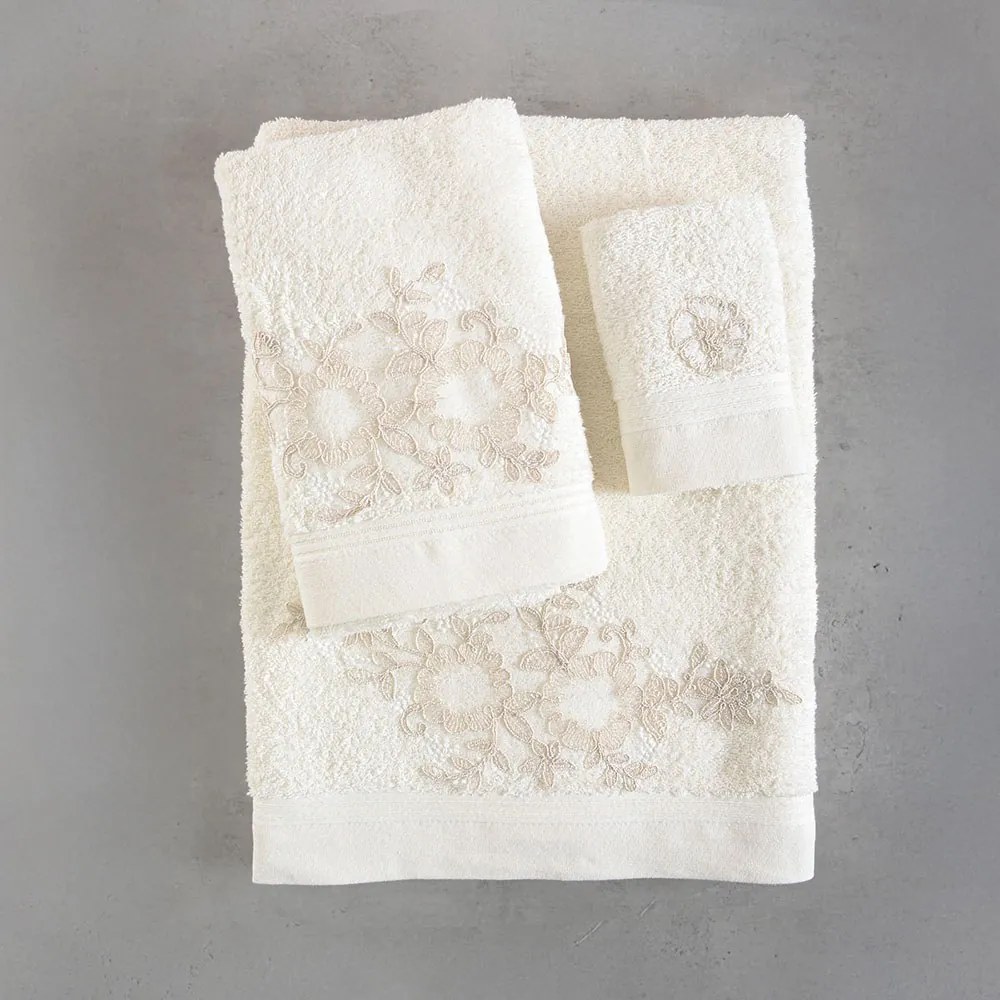 Πετσέτες Rhea (Σετ 3τμχ) Ecru Ρυθμός Towels Set 80x150cm 100% Πενιέ Βαμβάκι