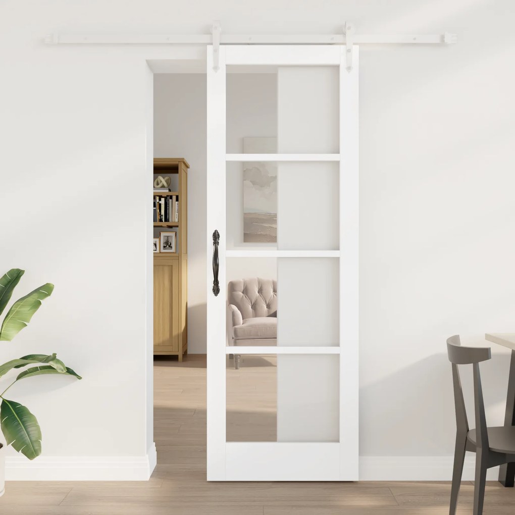vidaXL Συρόμενη Πόρτα με Σετ Υλικών Λευκή 73.5x211 cm Στερεό Ξύλο Πεύκο