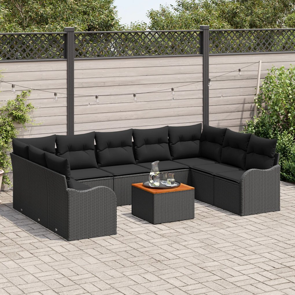 vidaXL Σετ Καναπέ Κήπου 10 pcs Μαύρο Μεγάλο