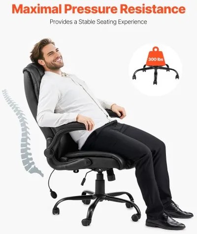VEVOR Executive Chair High Back Desk Chair Flip-up Armrests Lumbar Support Black