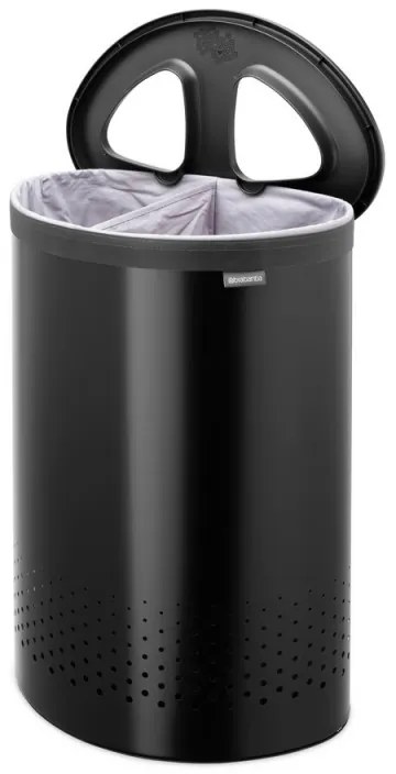 Καλάθι πλύσης Brabantia Selector 1008917, 55 l, 2 διαμερίσματα, οπές εξαερισμού, πλήρωση χωρίς άνοιγμα, Μαύρο