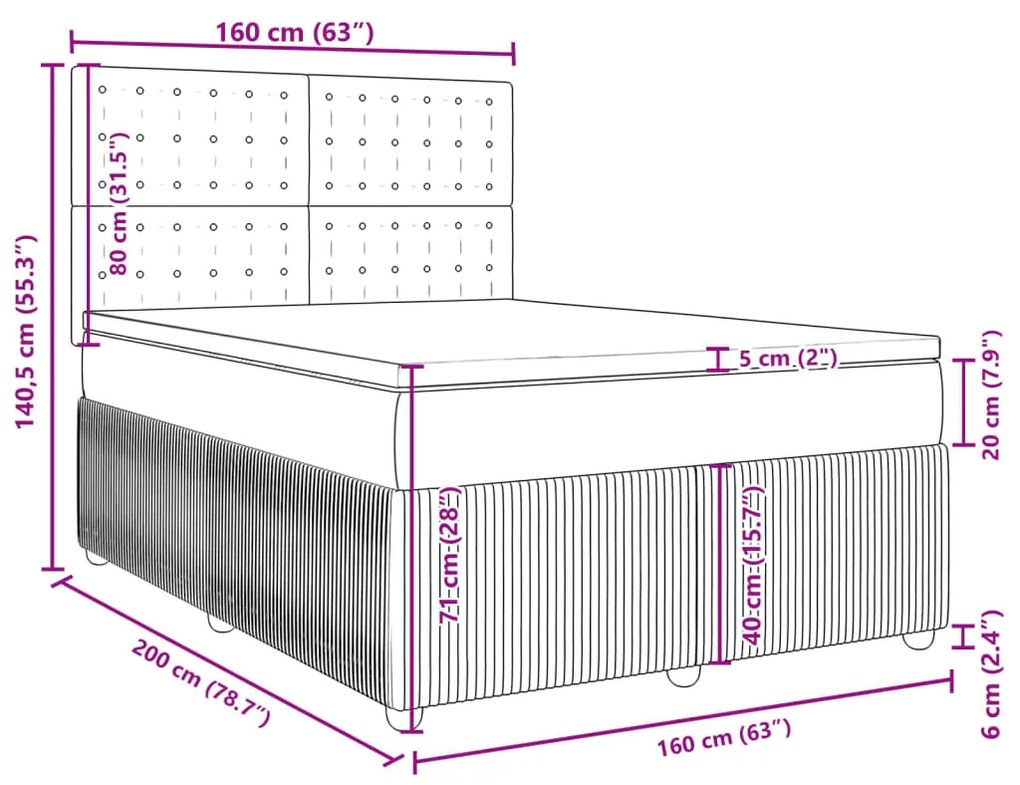 Κρεβάτι Boxspring με Στρώμα Κρεμ 160x200 εκ. Υφασμάτινο - Κρεμ