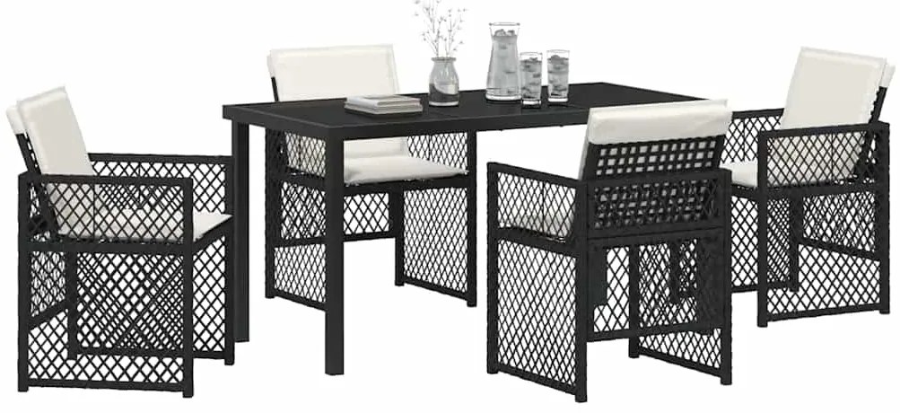 vidaXL Σέτ φαγητού για κήπο 5 pcs Μαύρο συνθετικό ρατάν