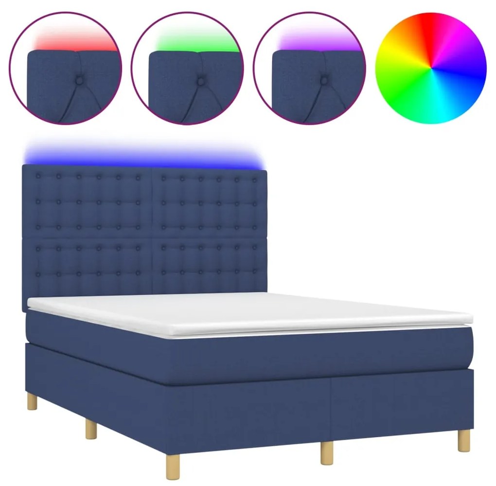 ΚΡΕΒΑΤΙ BOXSPRING ΜΕ ΣΤΡΩΜΑ &amp; LED ΜΠΛΕ 140X190 ΕΚ. ΥΦΑΣΜΑΤΙΝΟ 3135755