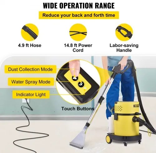 VEVOR Wet Dry Vacuum Cleaner, 5.3 Gallon 2 Peak HP, 4-in-1 Portable Shop Vacuum w/ Blow &amp; Spray Function, Remote Control, HEPA &amp; Sponge Filtration, 5 Brush for Household, Car