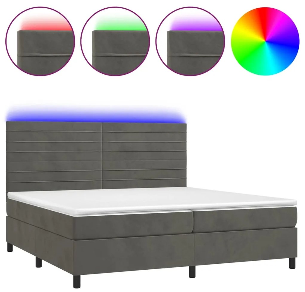 ΚΡΕΒΑΤΙ BOXSPRING ΜΕ ΣΤΡΩΜΑ &amp; LED ΣΚ. ΓΚΡΙ 200X200ΕΚ. ΒΕΛΟΥΔΙΝΟ 3136204