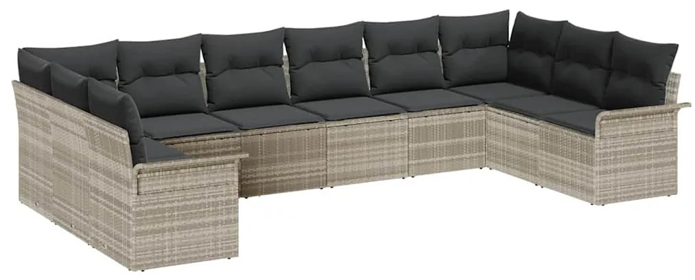 vidaXL Σετ Καναπέ Κήπου με μαξιλάρι 10 pcs Ανοιχτό γκρι Πολυ ράταν