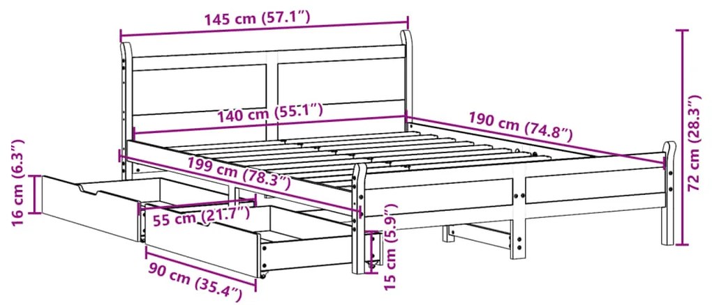 ΣΚΕΛΕΤΟΣ ΚΡΕΒΑΤΙΟΥ ΧΩΡΙΣ ΣΤΡΩΜΑ ΚΑΦΕ 140X190 ΜΑΣΙΦ ΞΥΛΟ ΠΕΥΚΟΥ 3309784