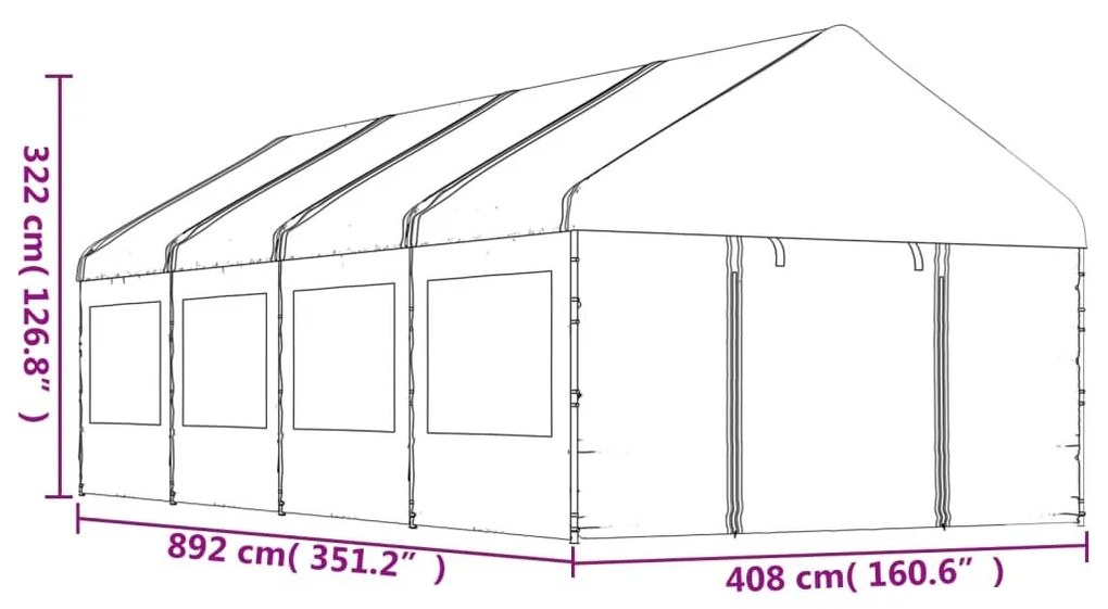 Κιόσκι με Τέντα Λευκό 8,92 x 4,08 x 3,22 μ. από Πολυαιθυλένιο - Λευκό