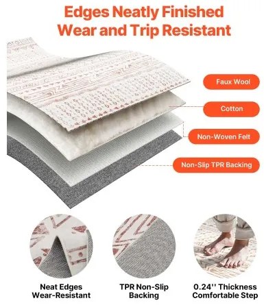 VEVOR Large Area Rug 5x7 ft Anti-Skid and Tear-Resistant Floor Mat Modern Beige