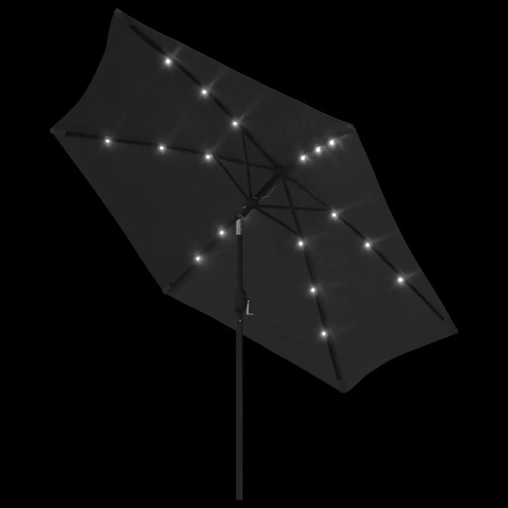 Ομπρέλα Κήπου με LED Μαύρη 300 εκ. με Ατσάλινο Ιστό - Μαύρο