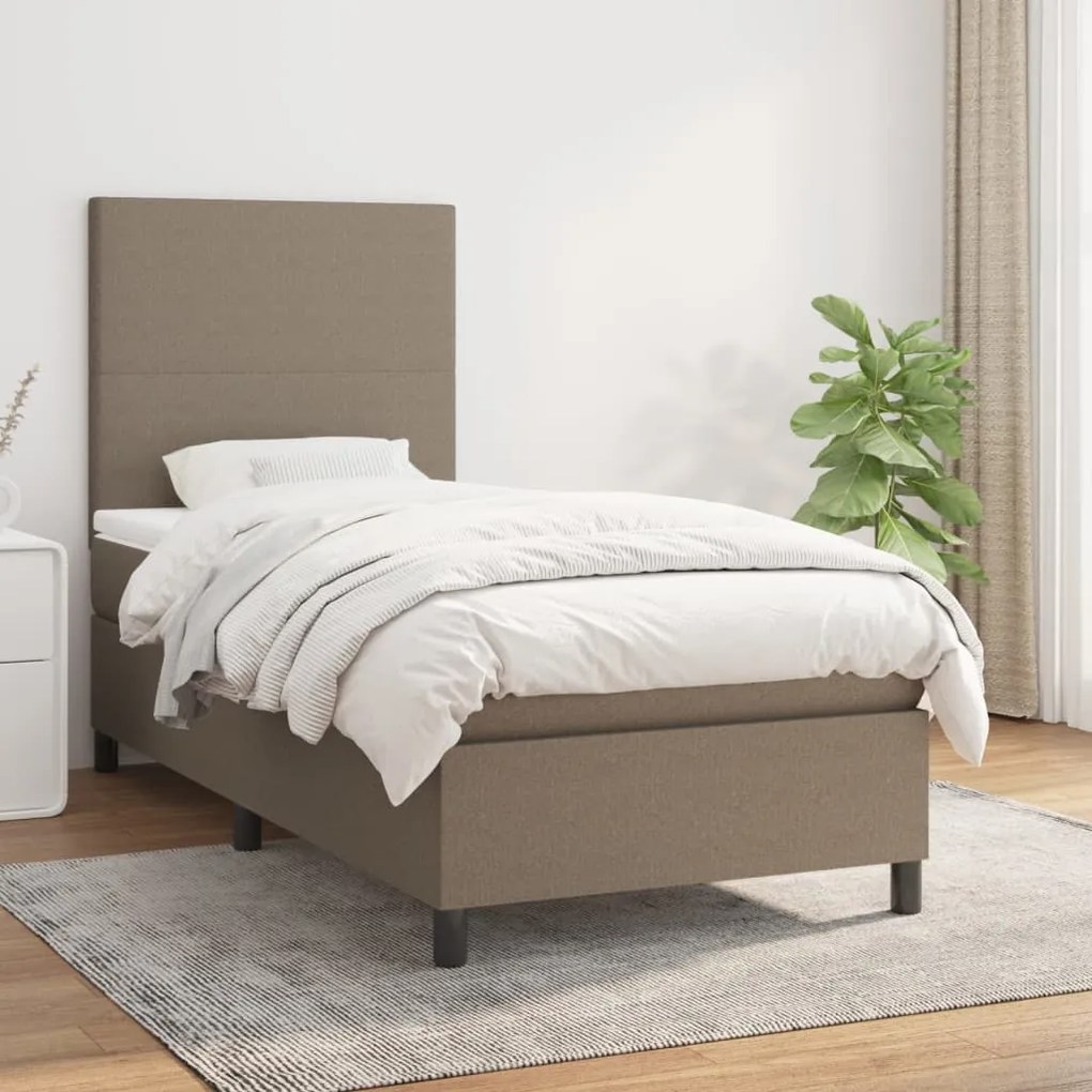 Κρεβάτι Boxspring με Στρώμα Taupe 90x200 εκ. Υφασμάτινο - Μπεζ-Γκρι