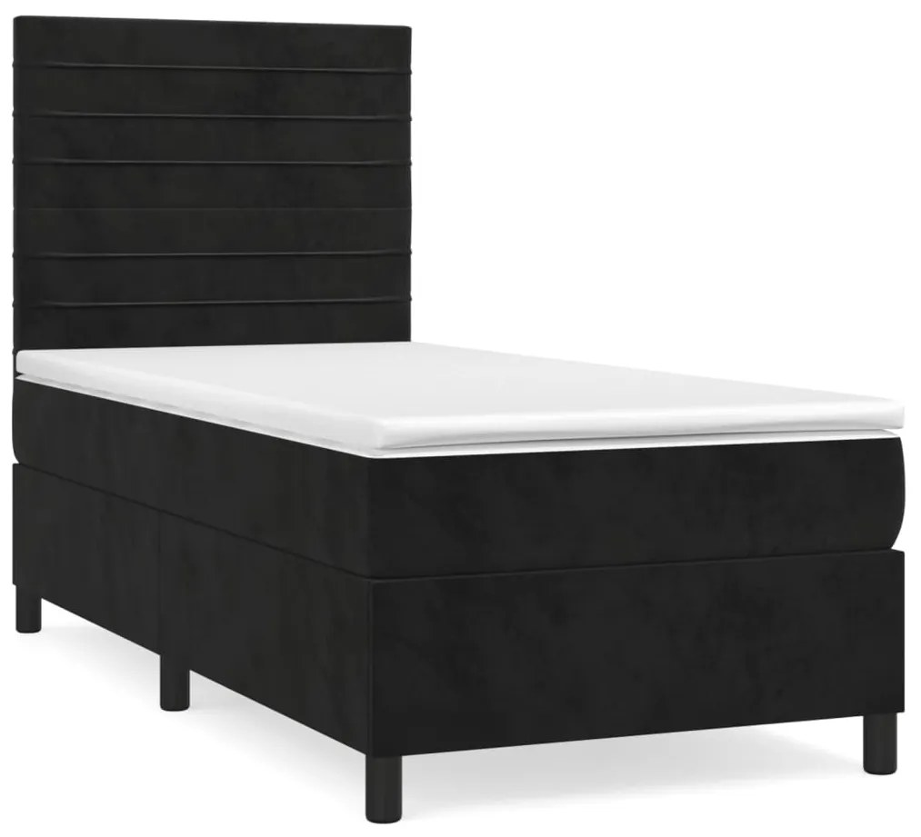 vidaXL Κρεβάτι Boxspring με Στρώμα Μαύρο 100x200 εκ. Βελούδινο