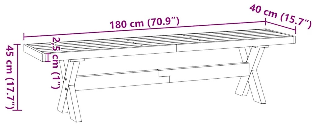 Πάγκος τραπεζαρίας NOAIN με πόδια σχήματος X 180x40x45 cm - Καφέ