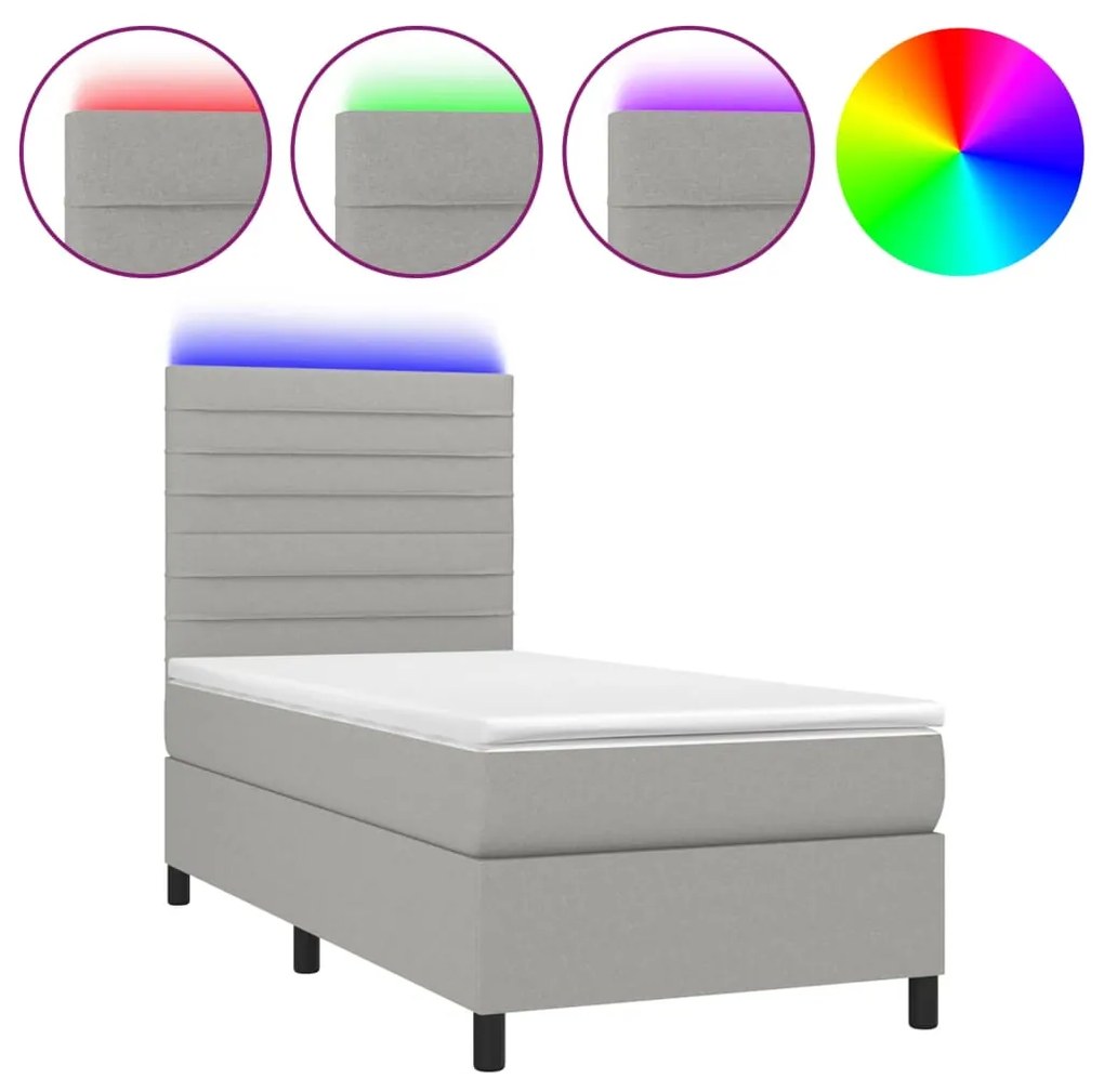 ΚΡΕΒΑΤΙ BOXSPRING ΜΕ ΣΤΡΩΜΑ &amp; LED ΑΝ.ΓΚΡΙ 90X190 ΕΚ. ΥΦΑΣΜΑΤΙΝΟ 3134917