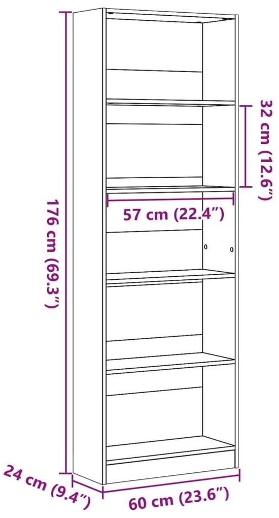 Βιβλιοθήκη Γκρι Σκυροδέματος 60x24x176 εκ. Επεξεργ. Ξύλο - Γκρι