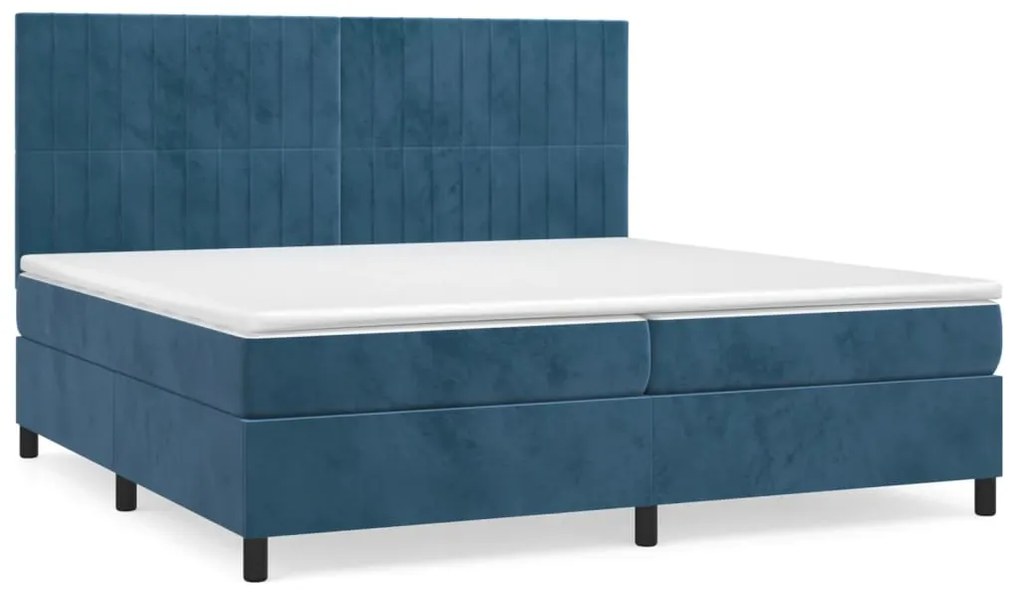 vidaXL Κρεβάτι Boxspring με Στρώμα Σκούρο Μπλε 200x200 εκ. Βελούδινο