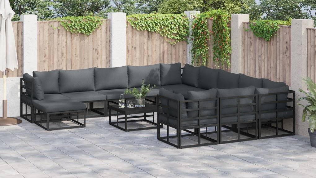 vidaXL Σετ Καναπέ Κήπου 13 pcs Μαύρο Αλουμίνιο
