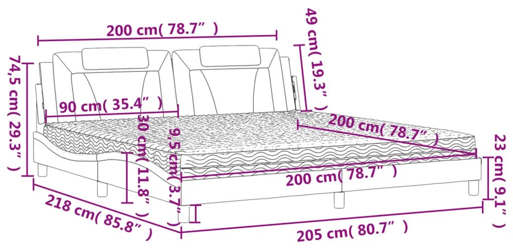 vidaXLΚρεβάτι με Στρώμα Μαύρο/Λευκό 200x200εκ.Συνθ. Δέρμα - Μαύρο