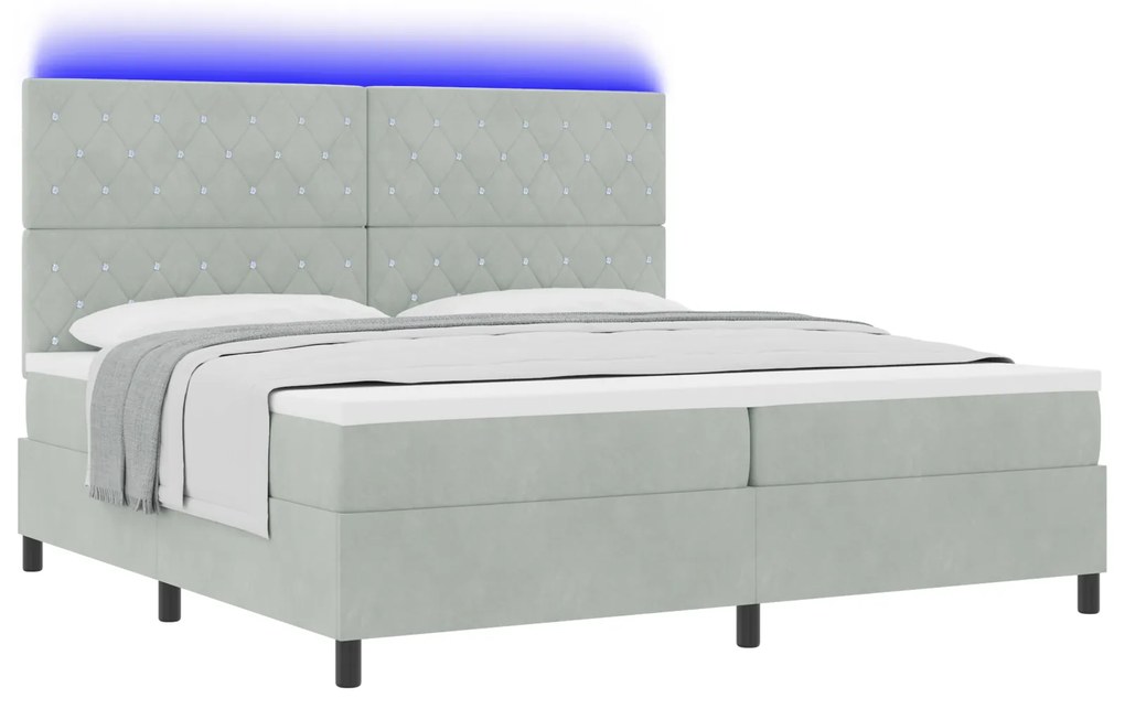 vidaXL κρεβάτι Box Spring με στρώμα & LED γκρι 200x200 εκ. Βελούδο