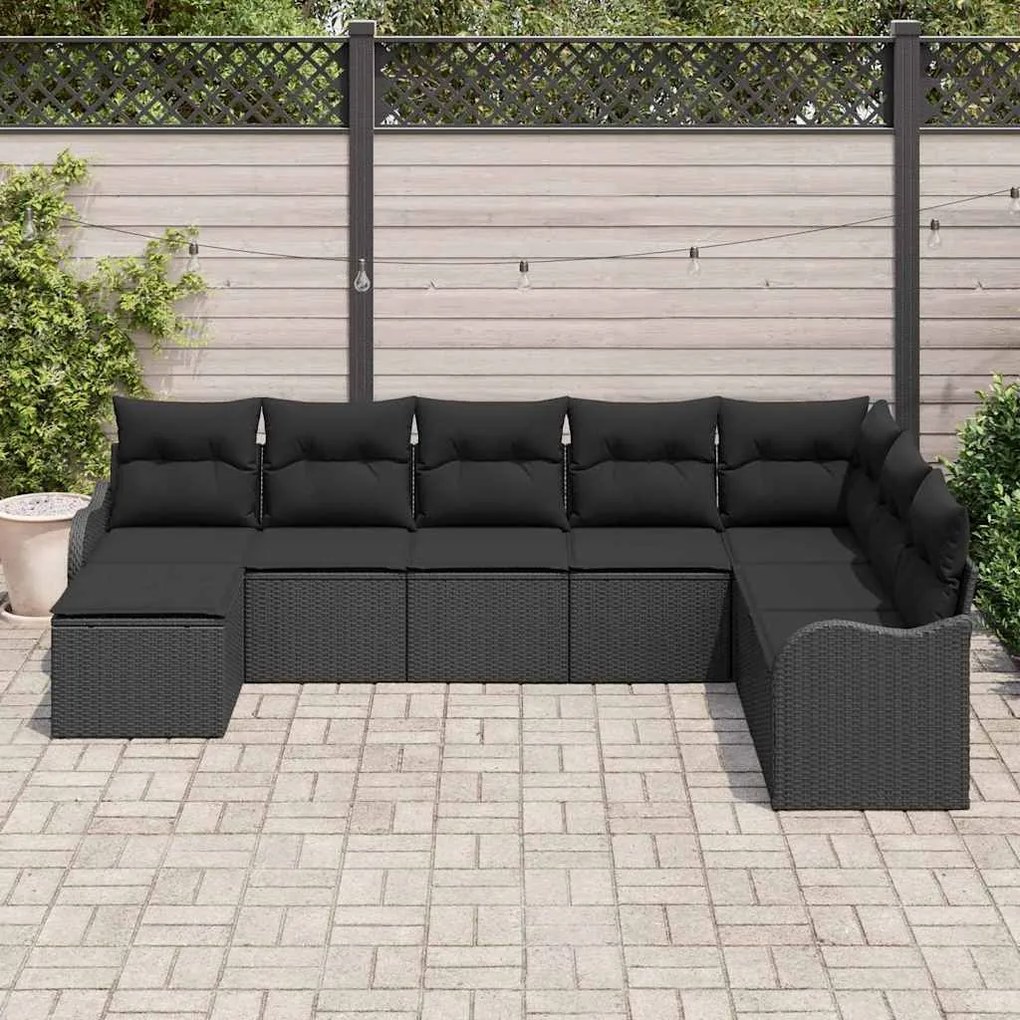 vidaXL Σετ Καναπέ Κήπου με μαξιλάρι 8 pcs Μαύρο Πολυ ράταν