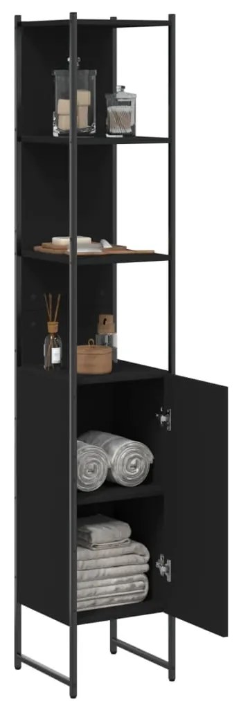 vidaXL Ντουλάπι Μπάνιου Μαύρο 33 x 33 x 185,5 εκ. Επεξεργασμένο Ξύλο