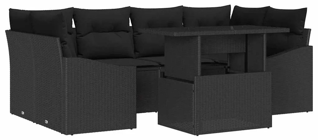 vidaXL Σετ Καναπέ Κήπου με μαξιλάρι 7 pcs Μαύρο 100 x 55 x 73 εκ