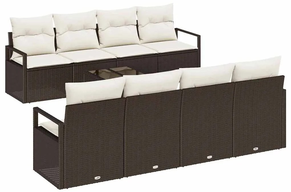 vidaXL Σετ Καναπέ Κήπου με μαξιλάρι 9 pcs Καφέ, Κρέμα 55 x 55 x 37 εκ