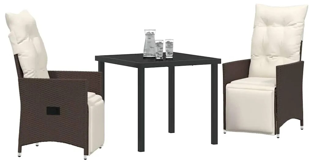 vidaXL Σέτ φαγητού για κήπο με μαξιλάρι 3 pcs Καφέ Πολυ ράταν