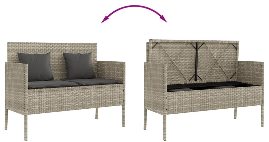 vidaXL Πάγκος Κήπου Ανοιχτό Γκρι από Συνθετικό Ρατάν με Μαξιλάρια