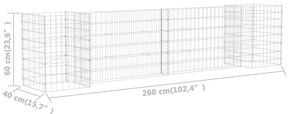 vidaXL Συρματοκιβώτιο Γλάστρα Σχήμα «Η» 260x40x60 εκ. Ατσάλινο Σύρμα