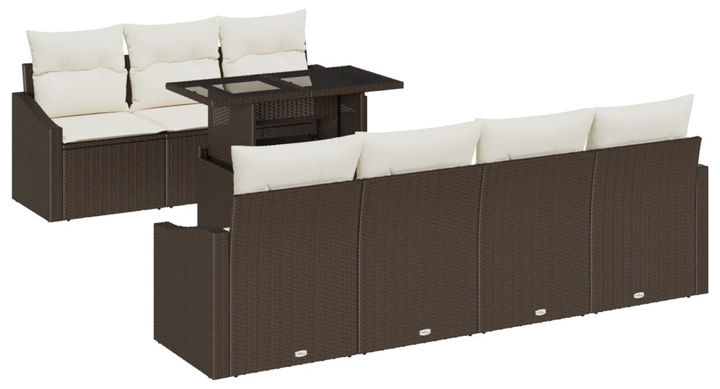vidaXL Set Καναπέ Κήπου 8 Τεμαχίων με Μαξιλάρια Καφέ Ρατάν