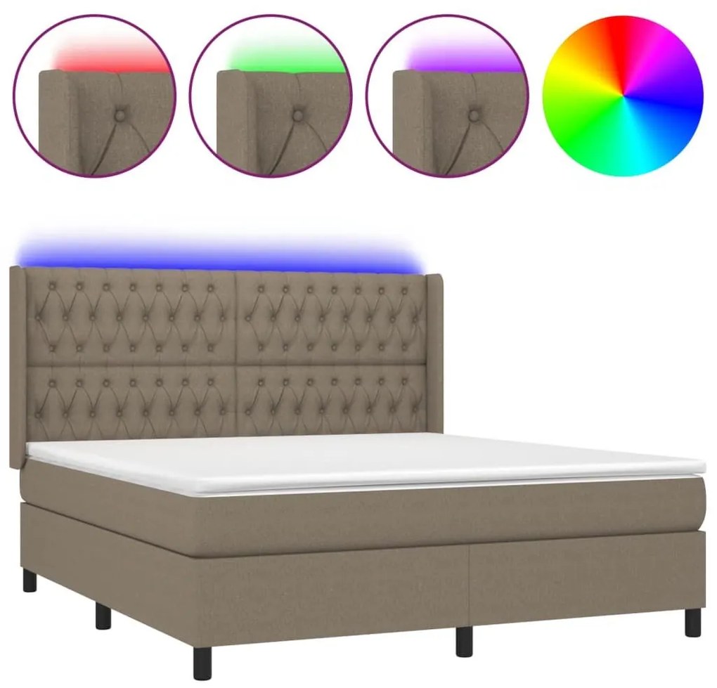 Κρεβάτι Boxspring με Στρώμα &amp; LED Taupe 180x200 εκ. Υφασμάτινο - Μπεζ-Γκρι