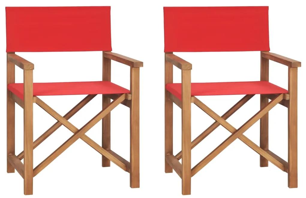 vidaXL Καρέκλες Σκηνοθέτη Πτυσσόμενες 2 τεμ. Κόκκινες Μασίφ Ξύλο Teak
