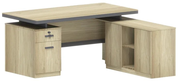 Γραφείο επαγγελματικό Lotus  με δεξιά γωνία σε φυσική-ανθρακί απόχρωση  200x160x76εκ