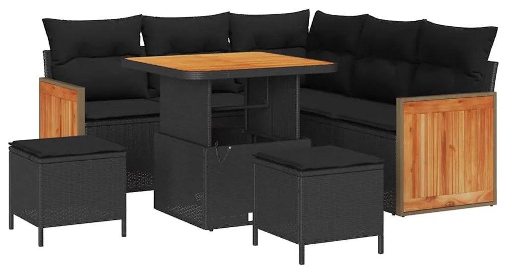 vidaXL Σετ Καναπέ Κήπου με μαξιλάρι 8 pcs Μαύρο 80 x 80 x 71 cm