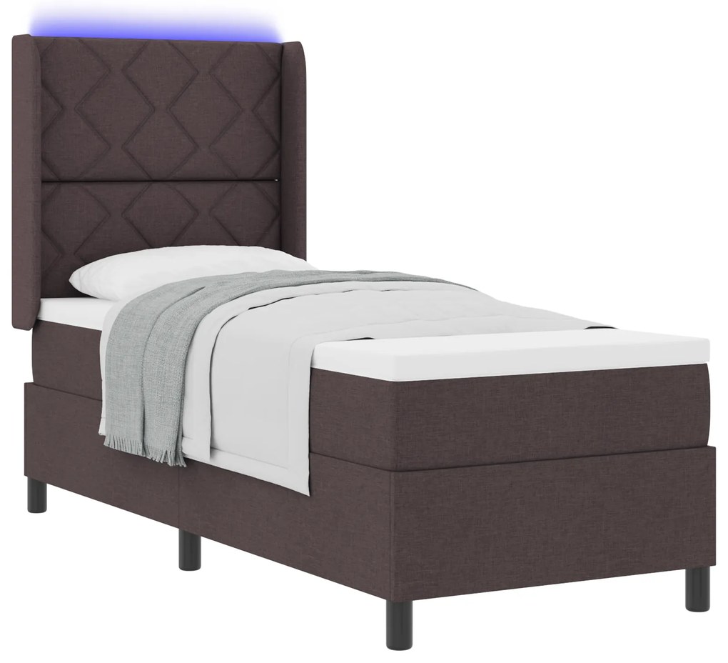 vidaXL Κρεβάτι με ελατήρια και στρώμα & LED, Καφέ 80x200 εκ, Υφασμάτινο