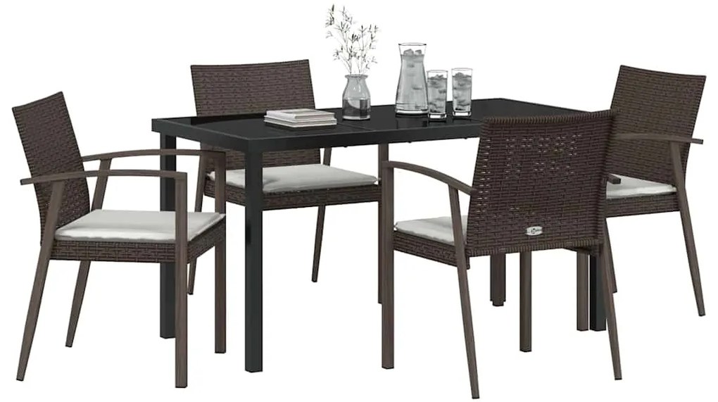 vidaXL Σέτ φαγητού για κήπο 5 pcs Καφέ και Μαύρο Ράτα PE