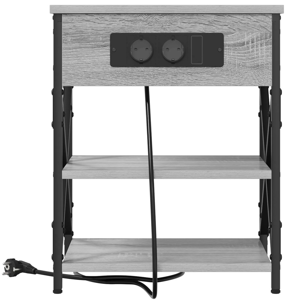 vidaXL Κομοδίνο με Σταθμό Φόρτισης με ράφι 2 pcs Γκρι sonoma