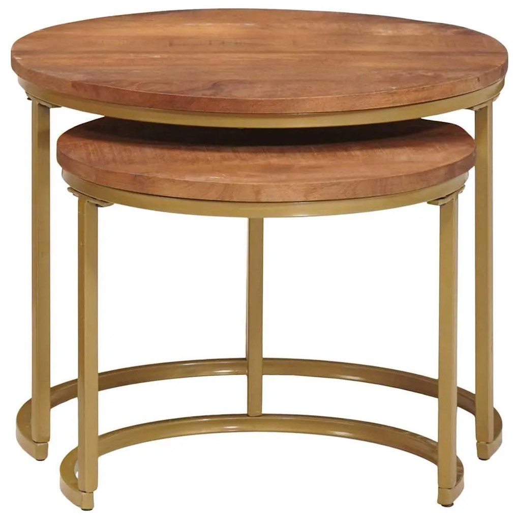 vidaXL Τραπεζάκια Καφέ Στερεών 2 pcs Μασίφ ξύλο μάνγκο και χάλυβας