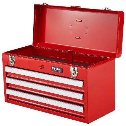 VEVOR Tool Box 20.5-inch Portable Metal Tool Box 3 Drawers Tool Organizer Red