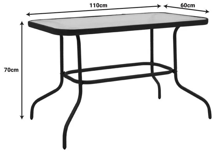 Σετ κήπου Τραπεζαρία Valor - Calan 5 τεμ. μέταλλο μαύρο - γυαλί - textilene μαύρο 110x60x70 εκ. 110x60x70 εκ.
