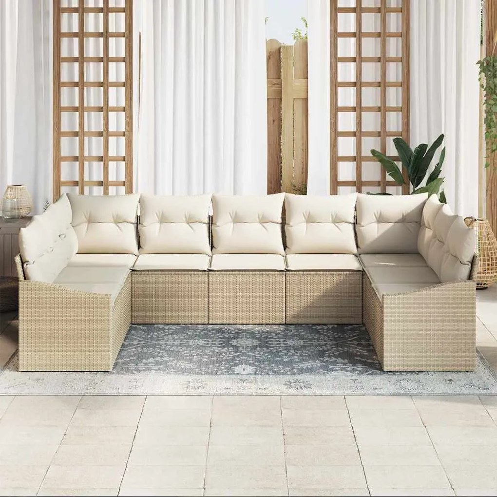vidaXL Σέτ φαγητού για κήπο με μαξιλάρι 9 pcs Μπεζ, Κρέμα