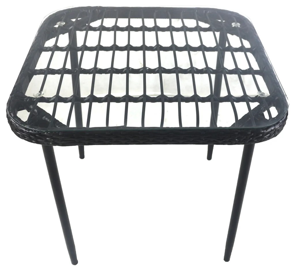 Τραπέζι Κήπου ANTIUS Μαύρο Μέταλλο/Rattan/Γυαλί 80x80x73cm - 14510040 - 14510040