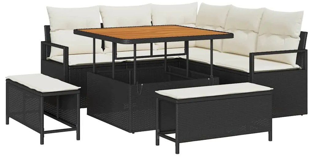 vidaXL Σετ Καναπέ Κήπου με μαξιλάρι 8 pcs Μαύρο Πολυ ράταν