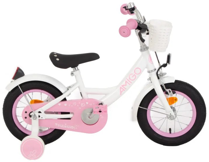 Perfect 12 Inch 21 cm Girls Coaster Brake WhitePinkAMIGO